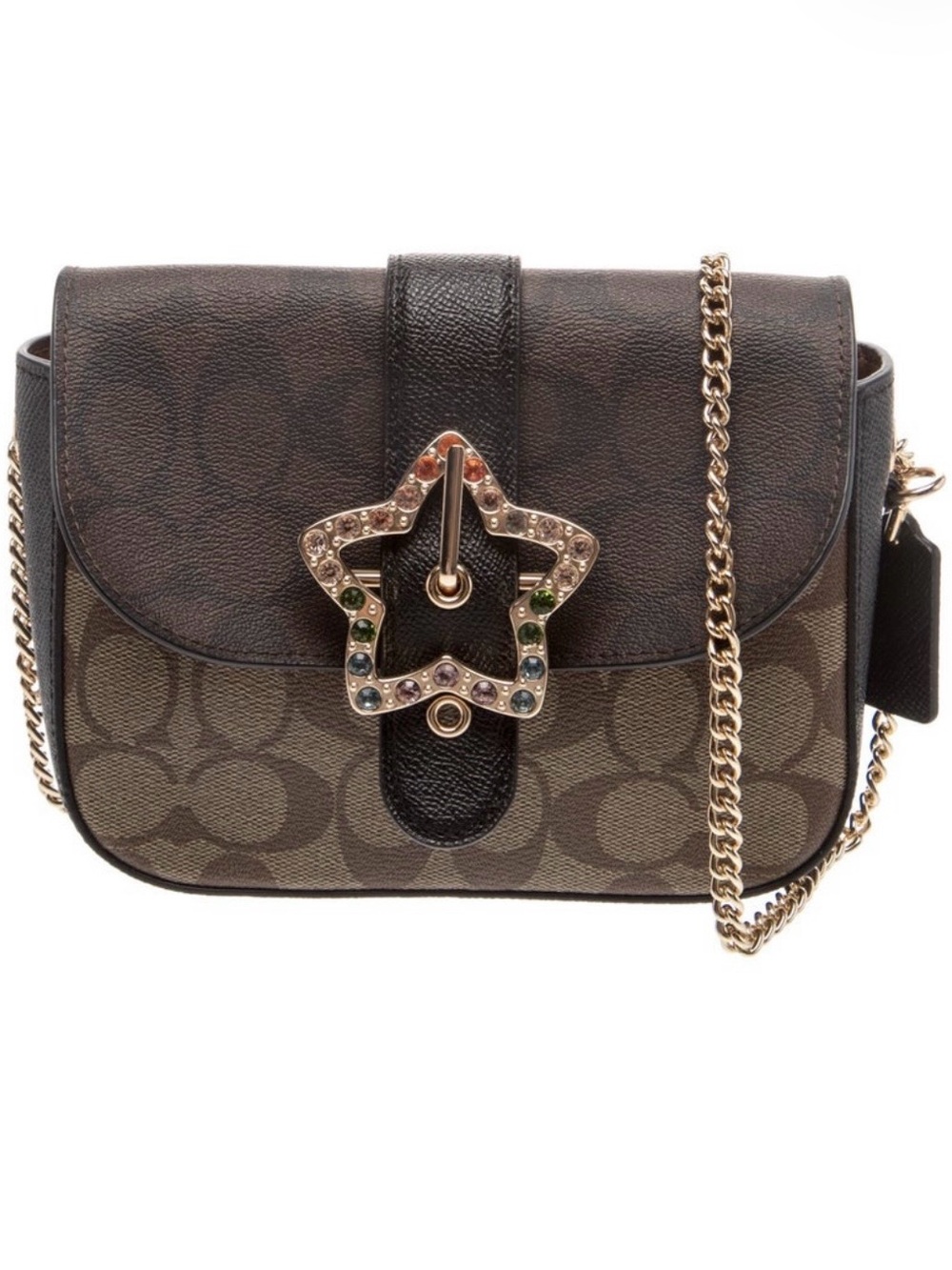 Coach Brown Signature Crossbody with Jeweled Star Accent